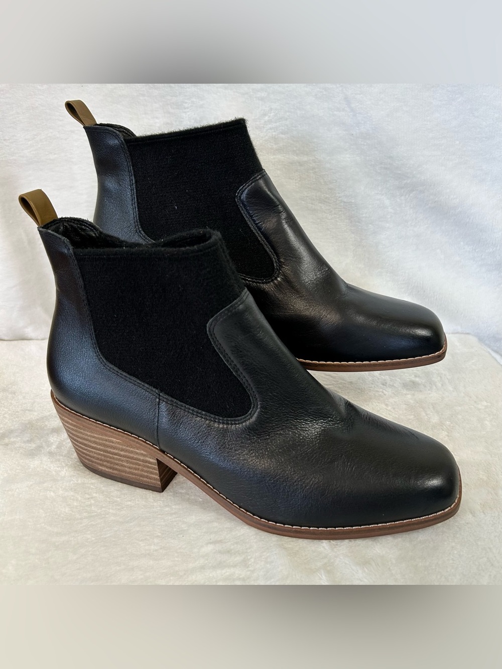 Crown Vintage Womens Bootie Size 8 Black Leather Giancita Ankle Boots Wool Blend